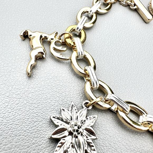 Christmas Charm Bracelet Anne Klein Gold Silver Mixed Metal Holiday Jewelry - Picture 3 of 4
